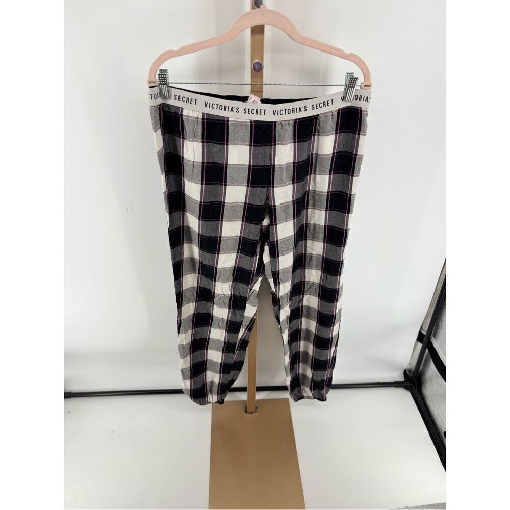 Victoria's Secret Sparkle Pajama Pants Plaid Black Pink Size S